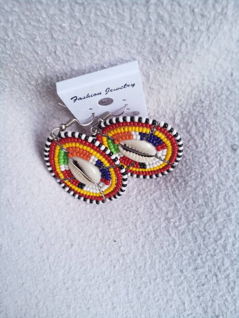 Maasai beaded earing with cowrie shell sold as 6pairs