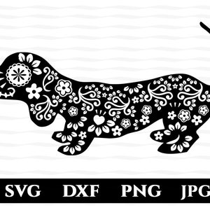 Dachshund Sugar Skull Mandala SVG / Dog Lover Gift / Dachshund Puppy Love Gift /  DXF, Jpg, PNG File Silhouette, Cameo, Cricut Cut File