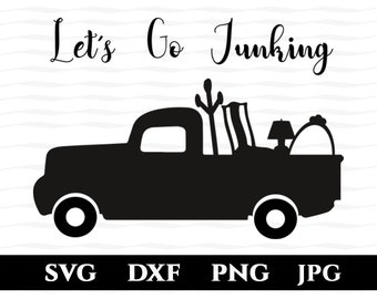 Vamos a Junking Svg archivo de corte; Viejo Camión, Vintage, Basura, Junker, Antiguedades; SVG, DXF, PNG Cortar Archivo para Silueta, Cameo, Cricut,
