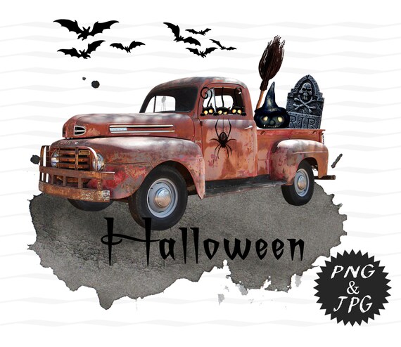 Halloween Vintage Truck Sublimation Design Old Red Truck Etsy