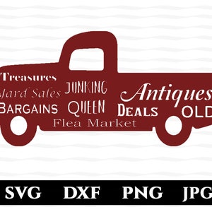 Junking Queen, Old Truck, Antiques; SVG, DXF, PNG Cut File for Silhouette, Cameo, Cricut, Etc; Flea Market, Shopping, Collecter