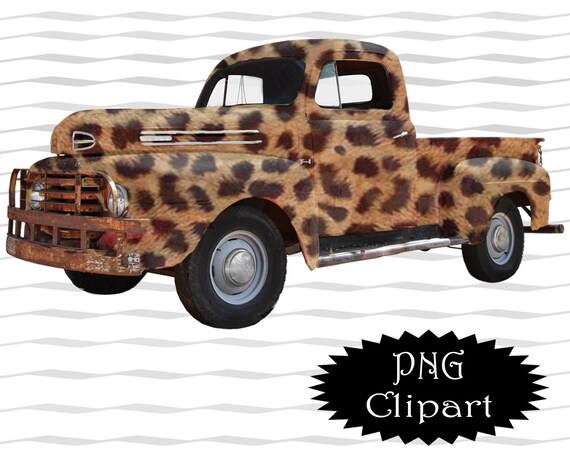 Vintage Leopard Print Truck Clipart Old Pickup Truck Graphic Etsy