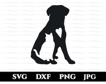 Hund und Katze Liebe Silhouette SVG, Hund, Katze und Herz; Tierfreund;  DXF, PNG Datei Silhouette, Cameo, Cricut