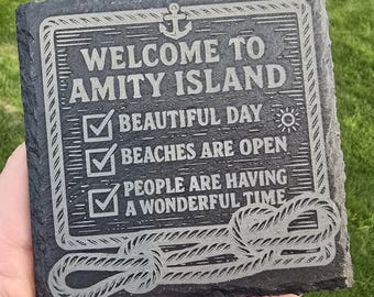 Jaws Coaster (Design #50): Welcome to Amity Island Slate Coaster