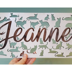 Name Wall Plaque with Cut Out Cats