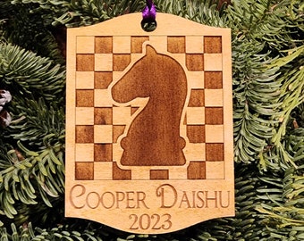 KNIGHT Chess Christmas Ornament - Customized - Personalized - Wood - Laser