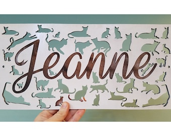 Name Wall Plaque with Cut Out Cats