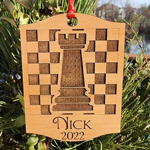 ROOK Chess Christmas Ornament Customized Personalized Wood Laser image 3