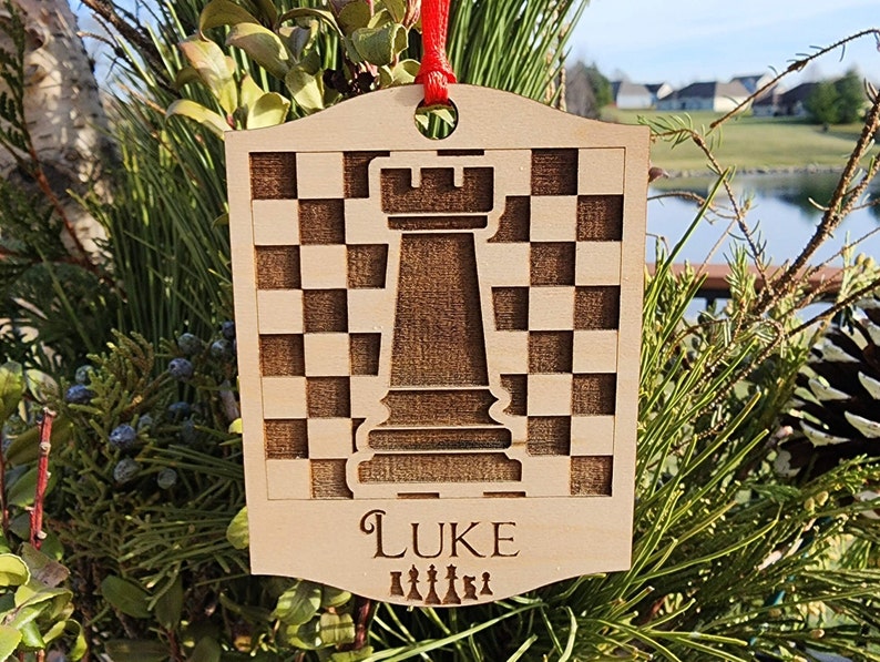 ROOK Chess Christmas Ornament Customized Personalized Wood Laser image 4