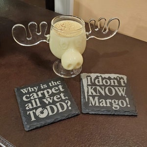 Why is the carpet all wet, Todd Todd and Margo Christmas Vacation Wet Carpet Dilemma Set of 2 Slate Coasters image 2