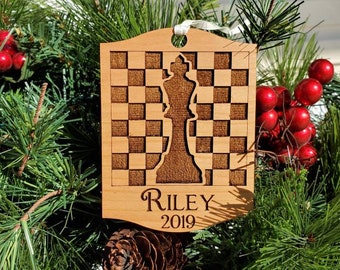 Chess Christmas Ornament - Customized - Personalized - Wood - Laser - KING