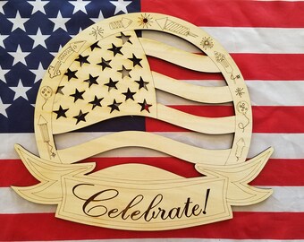 Celebrate America Medallion, Bottom Pointy Ribbon,  Constitution Font