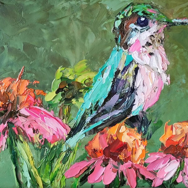 Kolibri Malerei Vogel Original Kunst kleine Vogel Ölgemälde Daisy Impasto Wandkunst 5 von 7 von Nataliaroladen