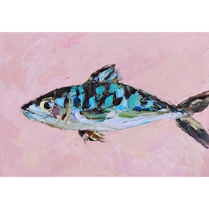 Impasto Sardine Oil Painting: Coastal Kitchen Wall Art 5x7