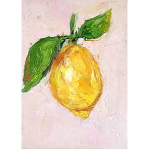Impasto Lemon Oil Painting Kitchen Still Life Original Art 5x7 on Cardboard by Nataliaroladen