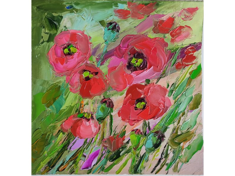 Poppy Oil Painting Wildflowers Landscape Original Art Impasto Oil ...