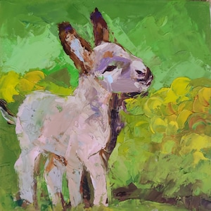 Donkey Painting Farm Animal Original Art  Artwork Small Oil Painting Impasto Pet Animal Wall Art 6 by 6 by Nataliaroladen