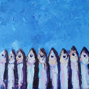 Sardine Oil Painting: Impasto Fish Art, Kitchen Wall Decor (8x8)