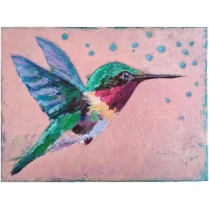 Hummingbird Painting Bird Original Acrylic Canvas Art Handmade Home Décor 11,8 by 15,7 by Nataliaroladen
