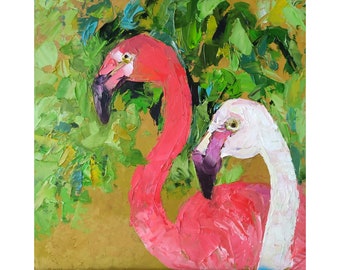Flamingo Malerei Vogel Original Kunst Paar Vögel Kunstwerk Impasto Ölgemälde Vogel Wandkunst 8 von 8 von Nataliaroladen