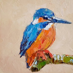 Kingfisher Painting Bird Original Art Small Bird Painting Animal Impasto Oil Painting 6 by 6 by Nataliaroladen