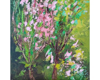 Albero in fiore pittura fiori arte originale primavera alberi opera d'arte Impasto pittura a olio meli arte della parete 8 da 8 di NataliaroLaden