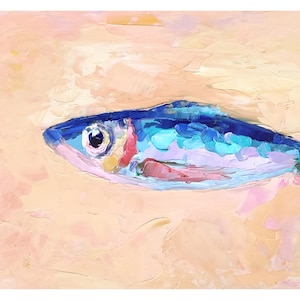 Impasto Sardine Oil Painting: Kitchen Wall Art, 5x7 Fish Artwork
