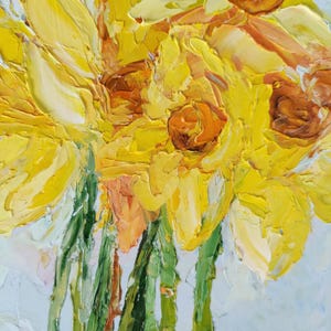Daffodils Painting Flowers Original Art Floral Bouquet Artwork Impasto Oil Painting Kitchen Wall Art 6 by 6 by Nataliaroladen