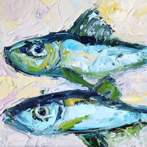 Sardine Painting: Small Impasto Oil Fish Artwork (5x7)