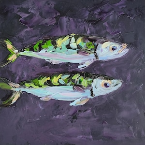 Impasto Sardine Painting: Original Oil Painting, Kitchen Wall Art