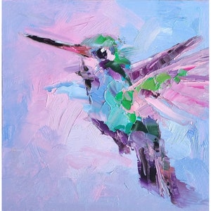 Hummingbird Painting Small Animal Original Art Bird Impasto Oil Painting Kitchen Wall Decor Gifts For Mom 8 by 8 by Nataliaroladen