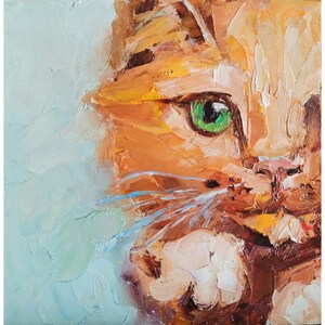 Red Cat Painting Animal Original Art Pet Portrait Artwork Small Animal Impasto Oil Painting Kitty Wall Art 6 by 6 by Nataliaroladen