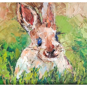 Bunny Painting Farm Animal Original Art Rabbit Artwork Impasto Oil Painting Small Animal Wall Art 5 by 7 by Nataliaroladen