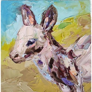 Donkey Painting Baby Animal Original Art Small Donkey Artwork Impasto Oil Painting Pet Animal Wall Decor 6 by 6 by Nataliaroladen