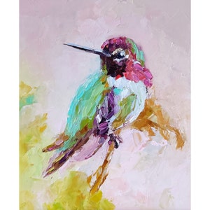 Hummingbird Painting Small Bird Original Art Small Hummingbird Artwork Impasto Oil Painting Gift for Mom Wall Art 8 by 10 by Nataliaroladen
