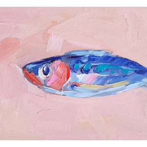 Sardine Painting: Impasto Oil Painting, Kitchen Wall Art (5x7)