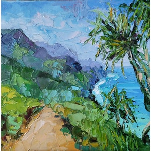 Kauai Hawaii Painting Landscape Original Oil Painting  Na Pali Coast Art Impasto Wall Art 8 by 8 by Nataliaroladen
