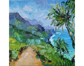 Kauai Hawaii Painting Landscape Original Oil Painting  Na Pali Coast Art Impasto Wall Art 8 by 8 by Nataliaroladen