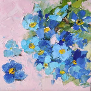Forget-Me-Not Painting Flower Original Art Small Floral Artwork Impasto Oil Painting Kitchen Wall Art 6 by 6 by Nataliaroladen