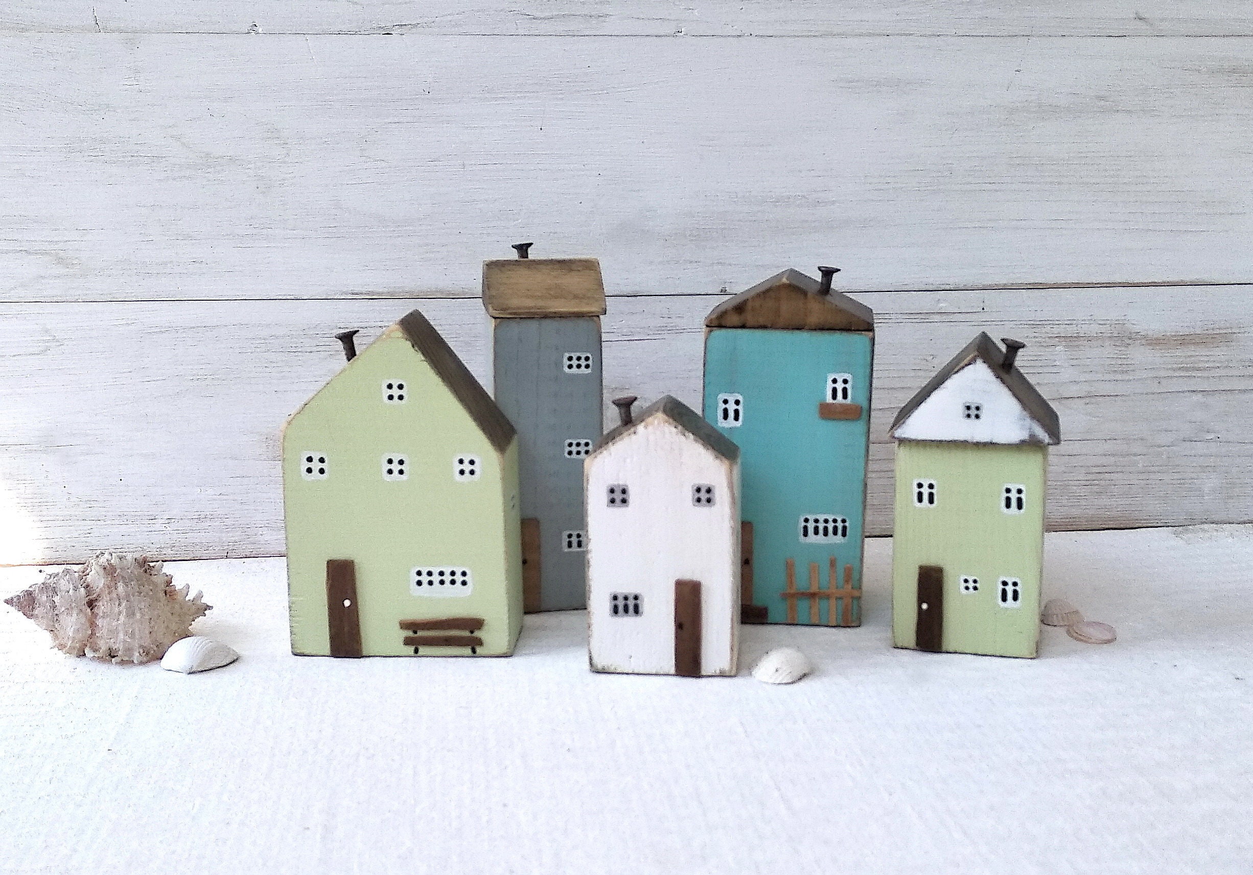 Set of 5 Little Wooden Houses Wooden Village Ornaments for Etsy
