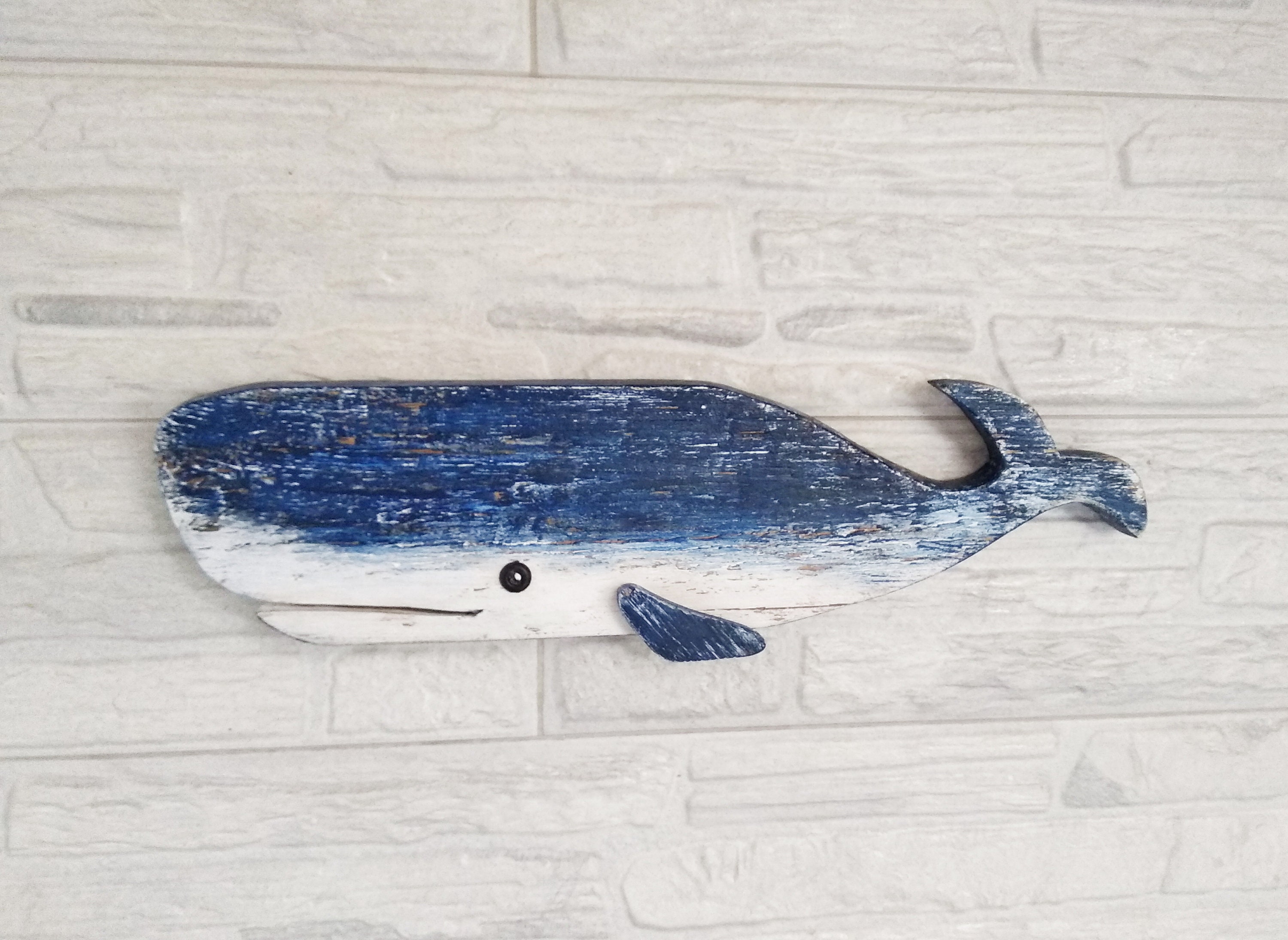 Carved Wooden Whale Wood Wall Art Decor Nursery Seaside Indoor Ocean Beach Decoration