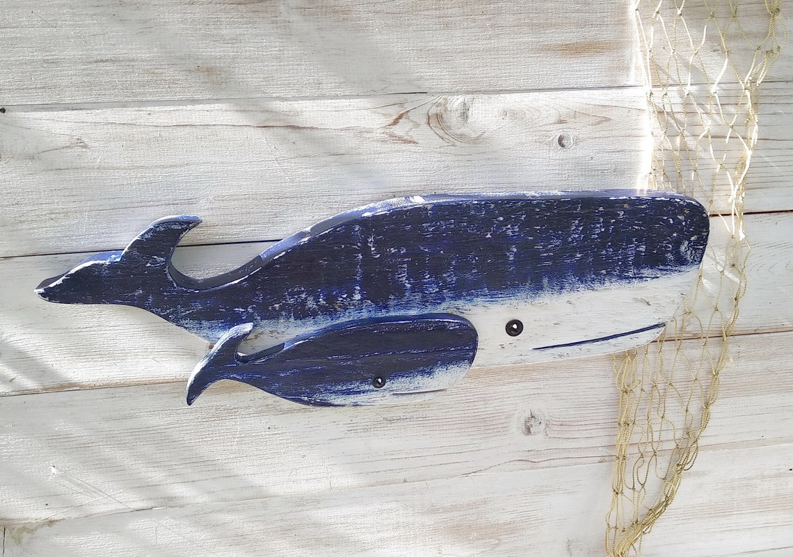 Wooden whale 17 Long Wood Whale Wall Art Decor Carved Etsy