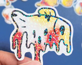Goldfish Holographic Glitter Sticker/ Vinyl Waterproof Sticker for laptop, iPad, water bottle/ Halloween Spooky Fish Melting Sticker