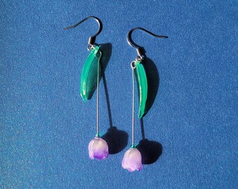 Handmade Purple Tulip Earrings, Bridal Floral Jewelry, Birthday Gift for Mum, Valentines Day Gift Idea
