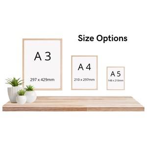 May include: Three framed prints showing different sizes of paper, labeled A3, A4, and A5. The A3 print measures 297 x 429 mm, the A4 print measures 210 x 297 mm, and the A5 print measures 148 x 210 mm.