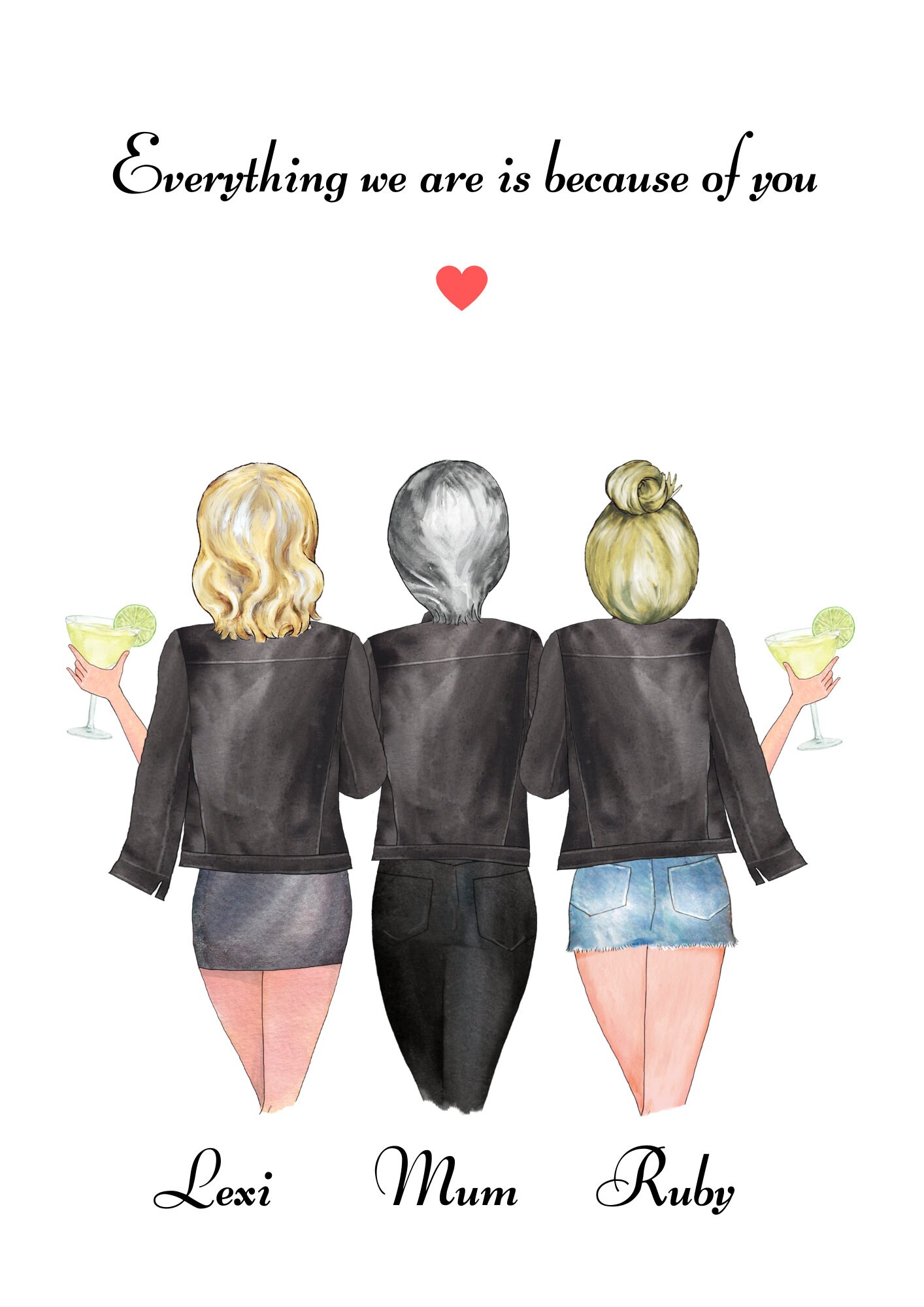Mother and Daughter Print / Personalised Gift / Custom Family | Etsy