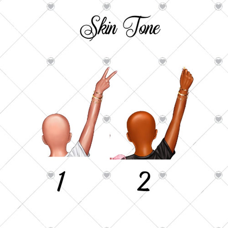 May include: Two illustrations of people with different skin tones, both with their arms raised in the air, making a peace sign with their fingers. The person on the left is wearing a white shirt and the person on the right is wearing a black shirt.