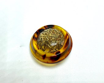 Tortoise Shell Button with Gold Tinsel