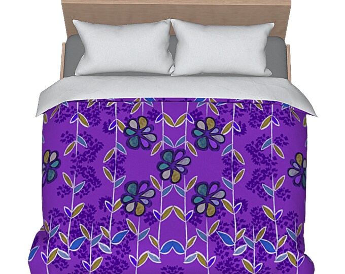 Abstract Modern Art King Queen Full or Twin Duvet Designer Luxury Flower Pattern Bed Cover Colorful Elegant Artsy Boho Home Spring Decor