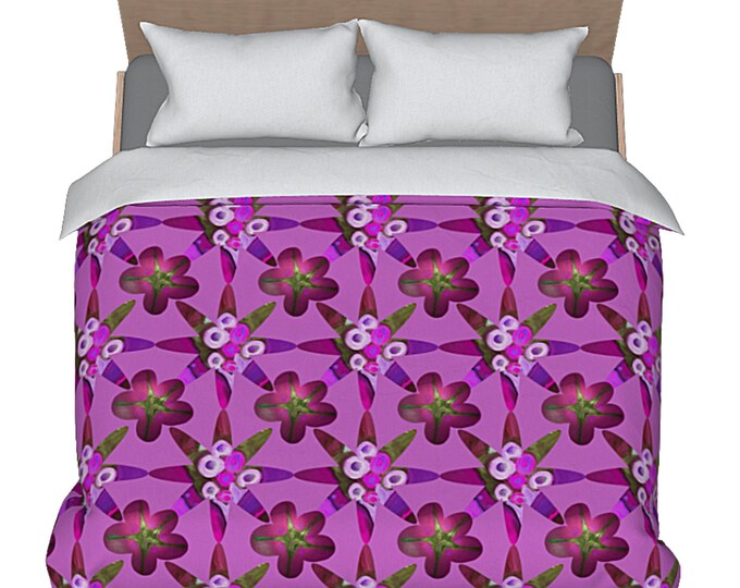 Colorful Duvet Unique Artist Designed Flower Print Abstract Art Bed Comforter Cover Luxury Artsy Designer Bedding Elegant Bedroom Decor